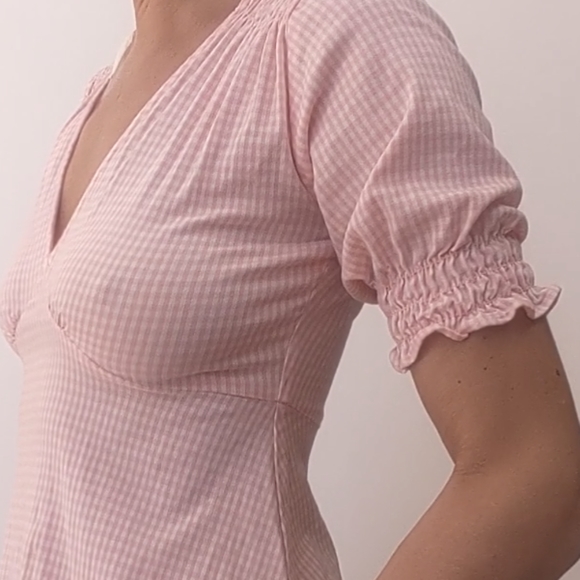 B.Yellowtail Spring pink gingham indigenous designer puff sleeve dress xs - Picture 5 of 7